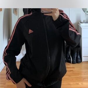 Adidas Women's Black Bomber Jacket with Pink Stripes